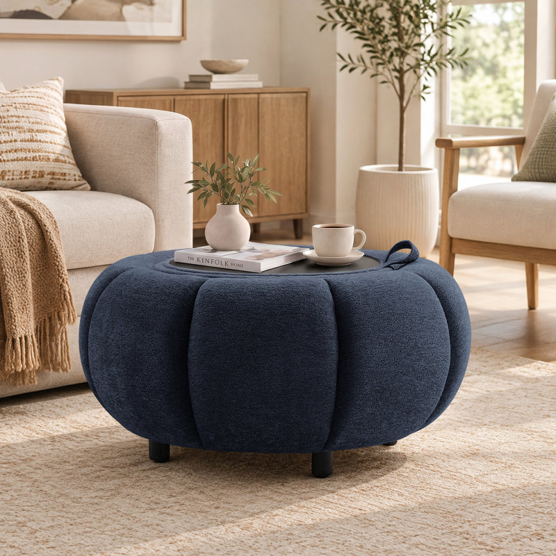 Repose-pieds avec rangement Pumpkin avec plateau réversible, tabouret d'appoint rembourré et table basse, Bleu