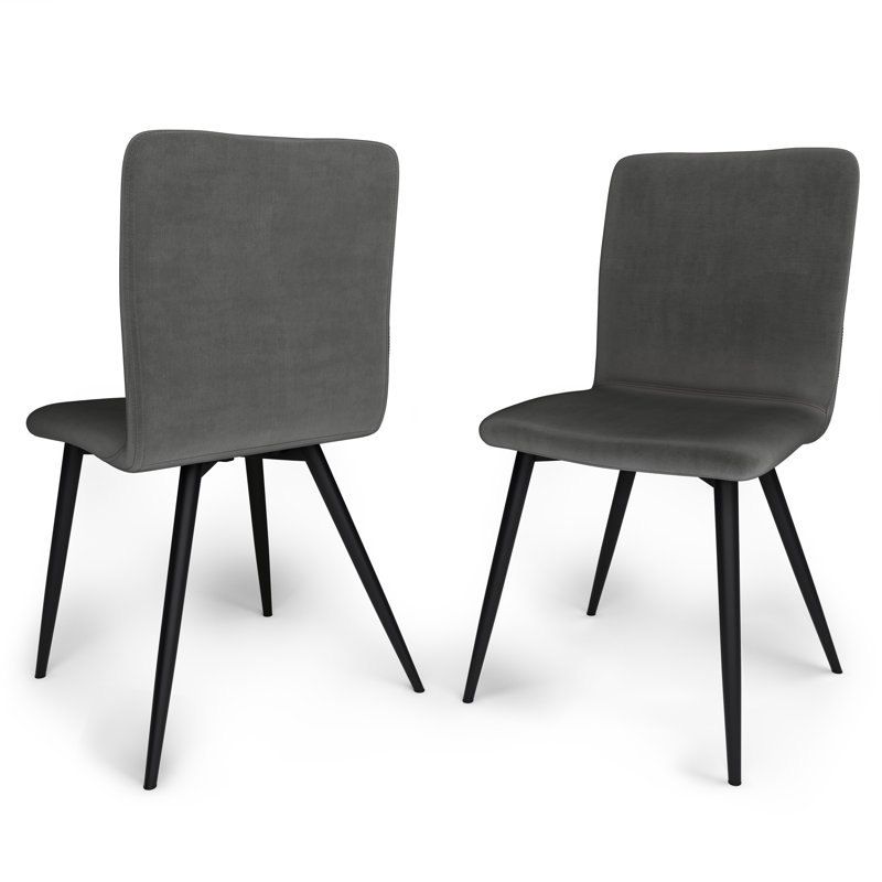 Baylor Velvet Upholstered Dining Chair with Curved Back and Black Metal Legs (Set of 2), Dark Gray