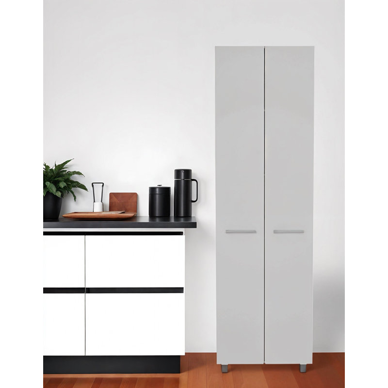 78" Modern White Pantry Cabinet with Two Full Size Doors, White