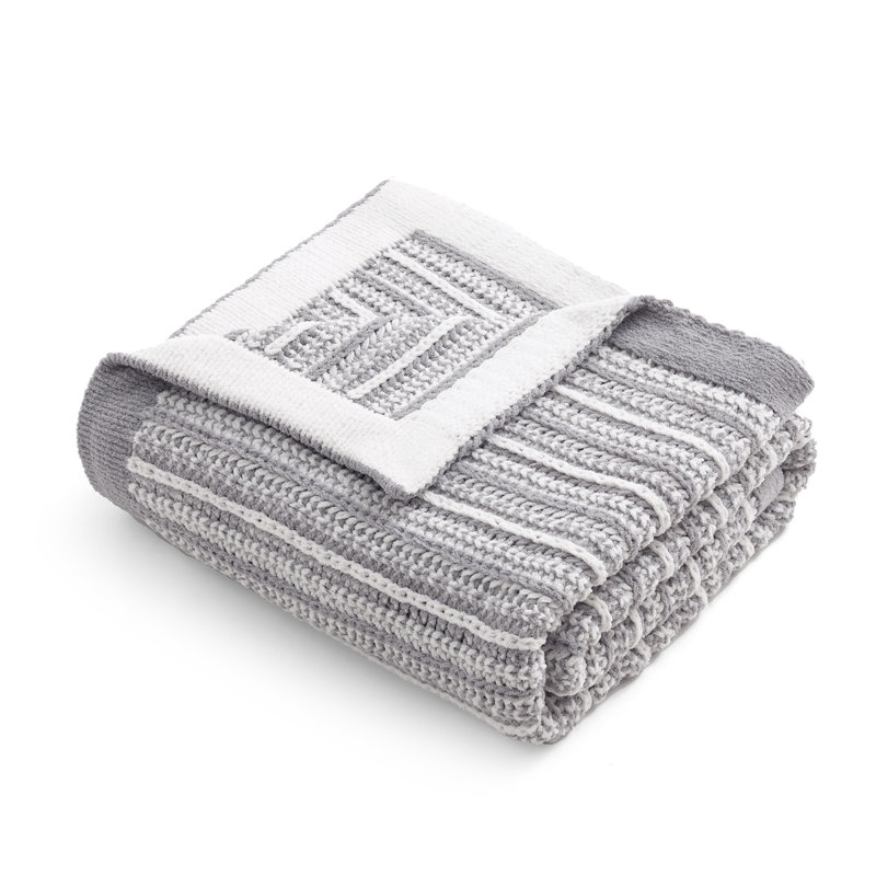 Jeté en chenille tricoté Amélie Home pour canapé, lit et salon, Gris / Blanc
