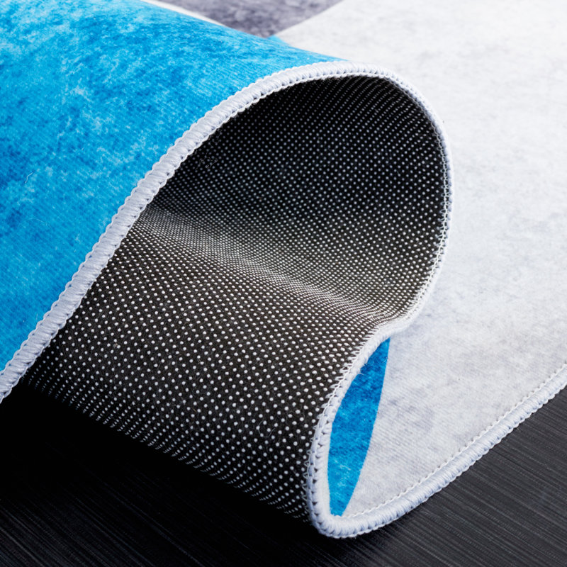 Tacoma Gray and Turquoise Abstract Washable Rug