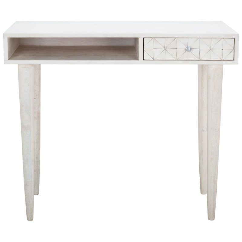 Bureau en bois massif Dannee, Blanc délavé / argent