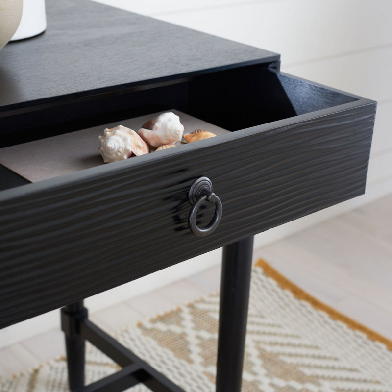 Noir Carved Wood Accent Table with Storage Drawer