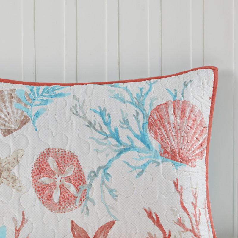 Ivory Cotton Reversible Full Quilt Set with Throw Pillows