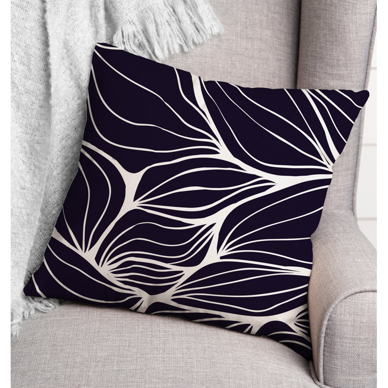 Coussin décoratif intérieur / extérieur à motif floral, Bleu marine