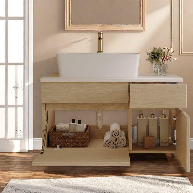 Meuble-lavabo flottant moderne avec lavabo en céramique pour salle de bain compacte
