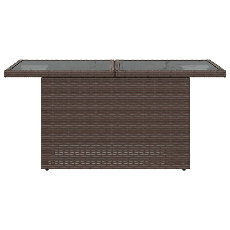  Garden Table Brown PE Rattan, Powder-Coated Steel, Tempered Glass, Brown