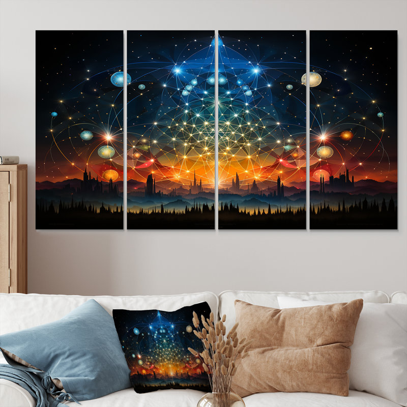 Heaven’s Sacred Bloom - Art mural abstrait paysage 4 pièces, H 28 po x l 48 po