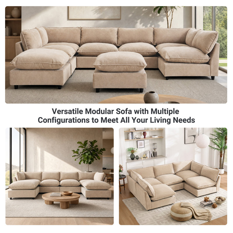 Canapé modulaire surdimensionné à 6 places Annamaria, Beige Chenille