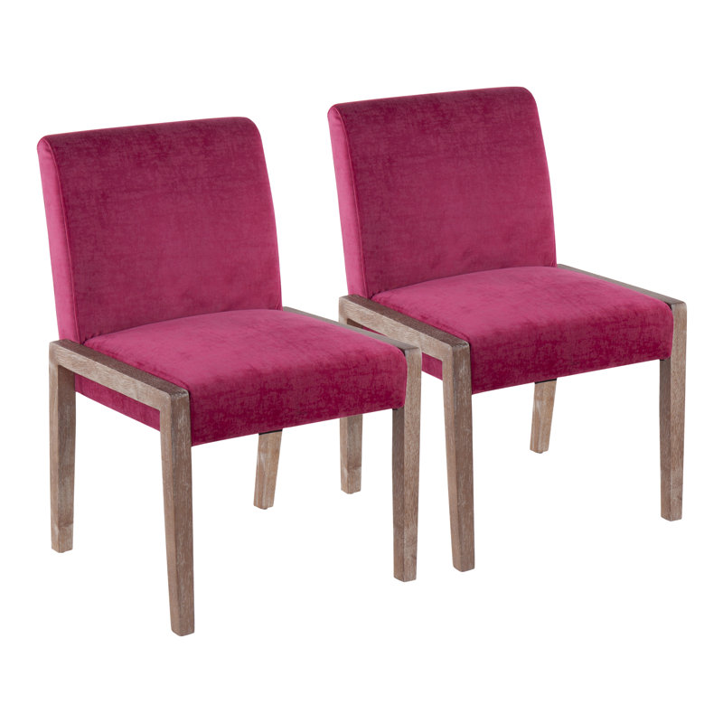 Fonce 18'' H Velvet Upholstered Parsons Chair, Whitewashed, Pink