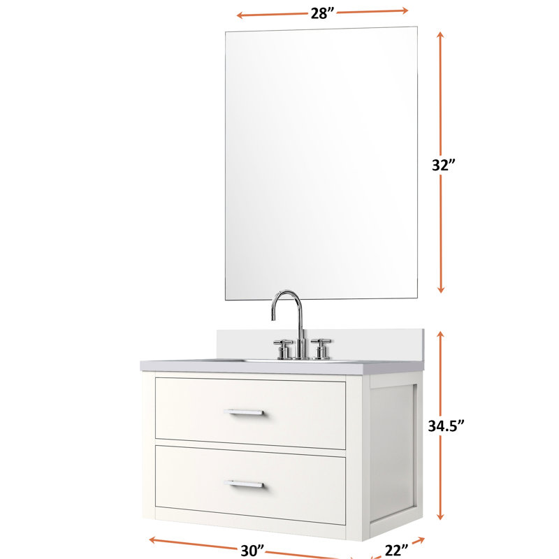 30 po L x P 22 po avec comptoir en quartz blanc et accessoires inclus - P, miroir / robinet