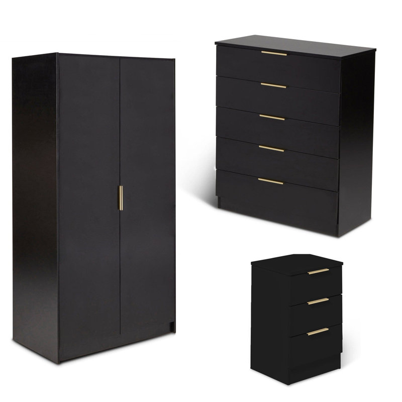 Glenhaven 2 Door Manufactured Wood Wardrobe, Pitch Black