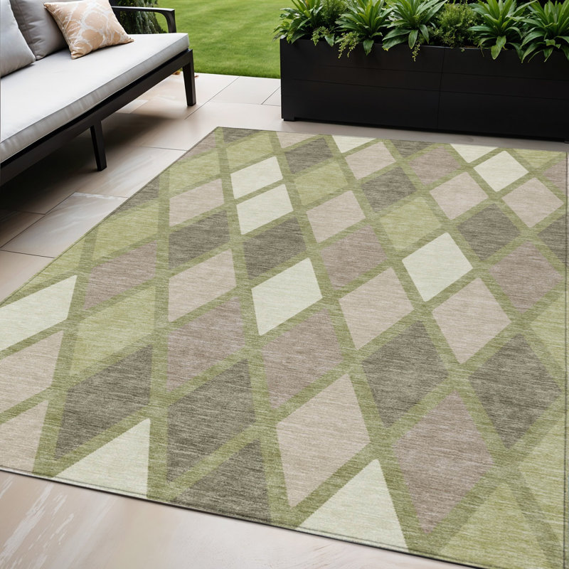Tapis d'intérieur / extérieur géométrique lavable beige / ivoire 5 'x 8'