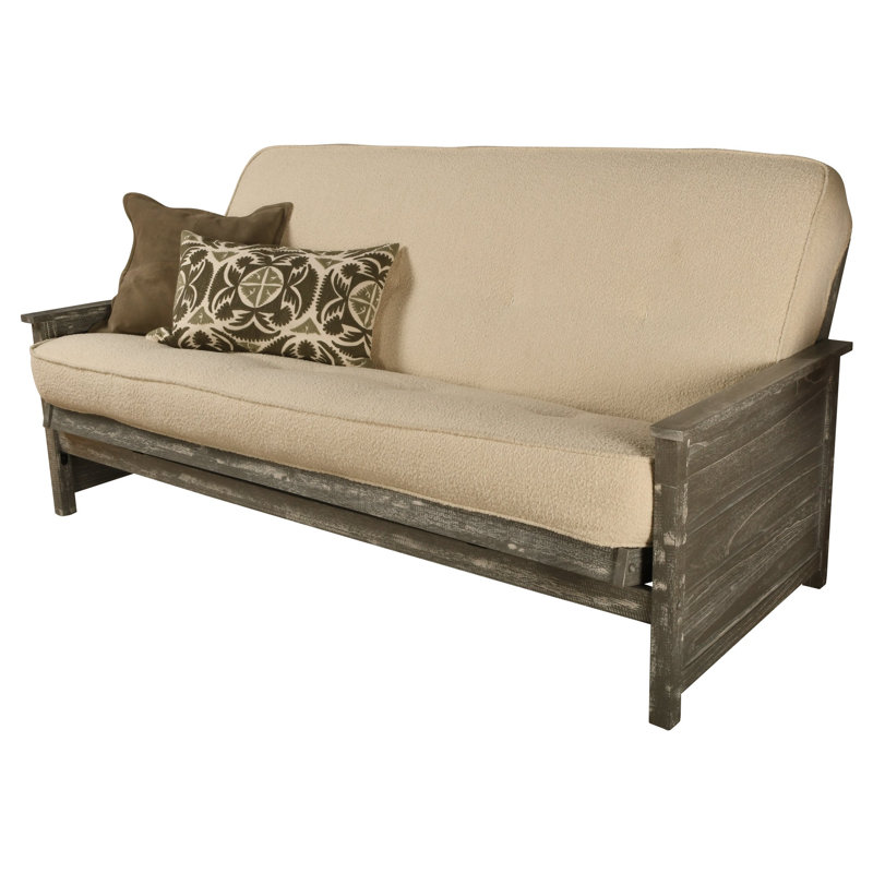 Futon de lit double avec matelas Anders, Crème Canton, Gris patiné