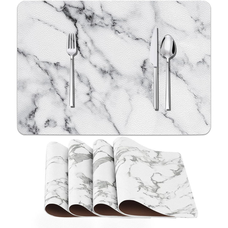 Marble Faux Leather Placemats, Waterproof Heat Resistant Table Mats