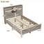 Lit double en bois rustique pleine grandeur avec tête de lit à double porte de grange coulissante et point de charge, support de lattes, teinte gris antique, lit plateforme sans sommier, lattes fixes et fixes, chatoyant-1040330795
