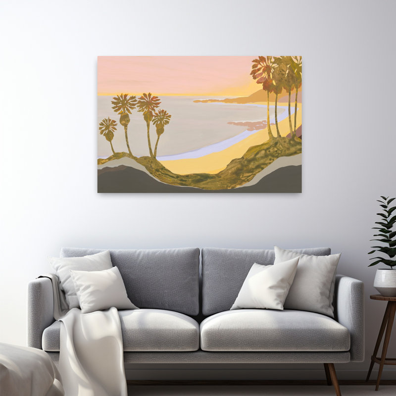 Art contemporain, palmier abstrait, art mural paysage de plage, H 32 po x l 48 po