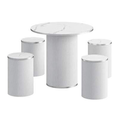 Round Pedestal Dining Table with 4 Stools