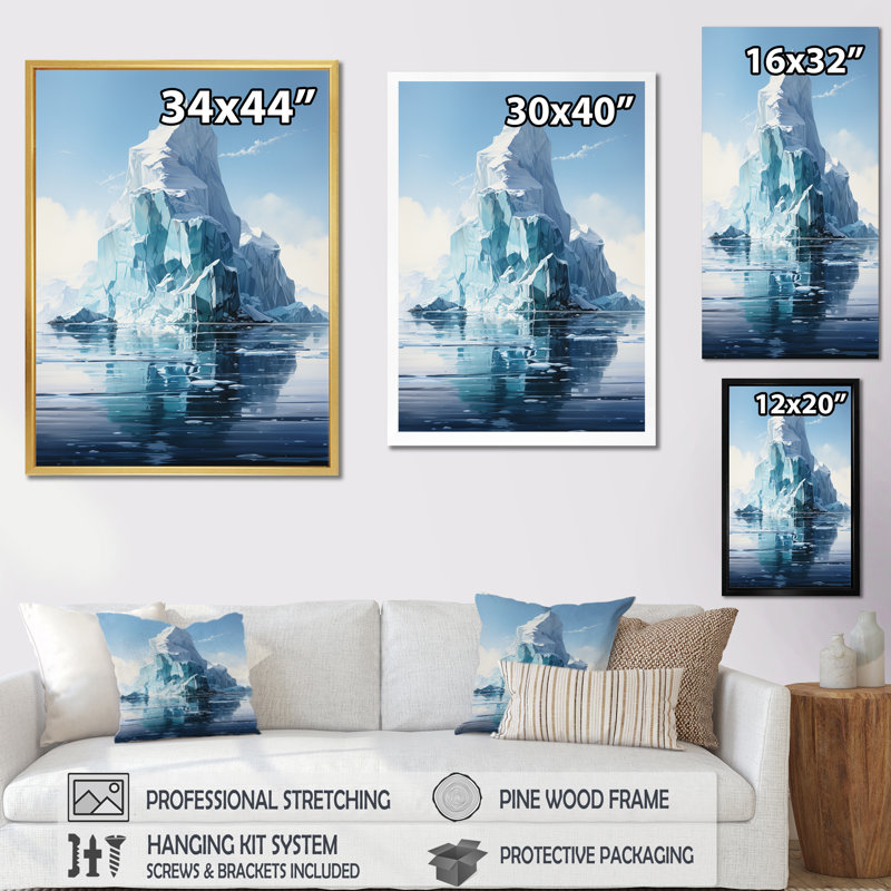 Glacier Majesty sur toile, H 40 po x l 30 po x P 1,5 po, Cadre flottant blanc