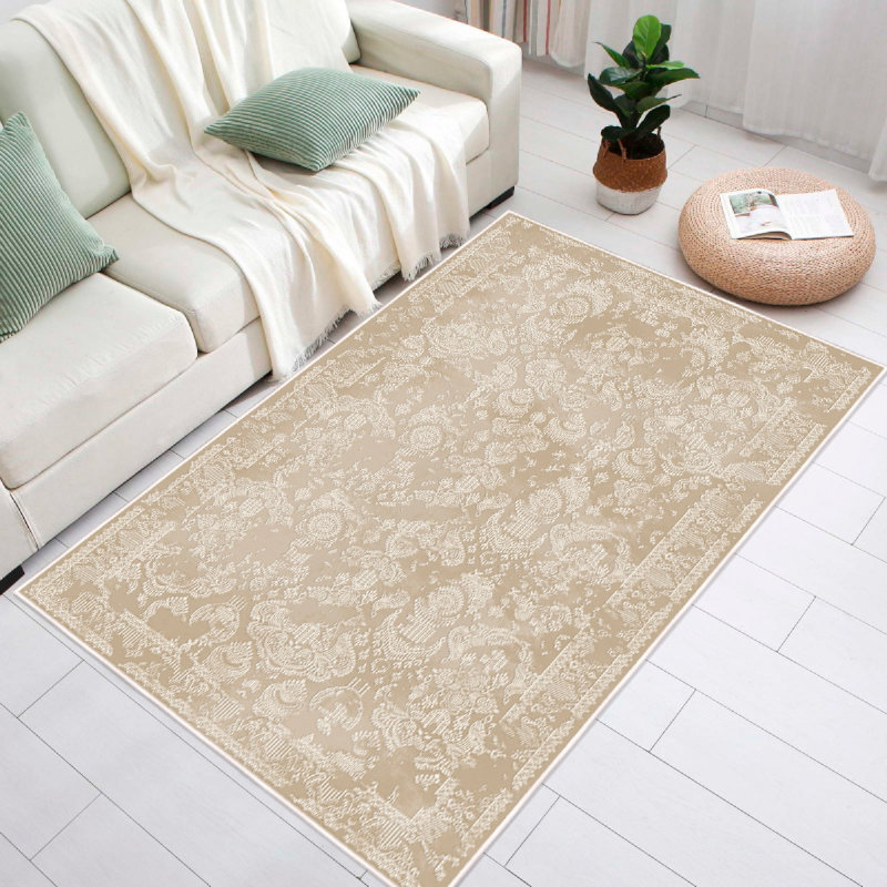 Soft Beige Carpet (2.6 x 8.2 Feet) | 100% Cotton, 1200 g/m² | Pile Height: 0.4 in, Sponge Height: 0.1 in, Felt Base: 0.2 in | Antibacterial, Non-Slip PVC Underside | Machine Washable, Durable & Stylish Home Decor