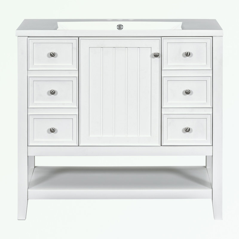 Bathroom Vanity With Sink Combo, One Cabinet And Three Drawers, White