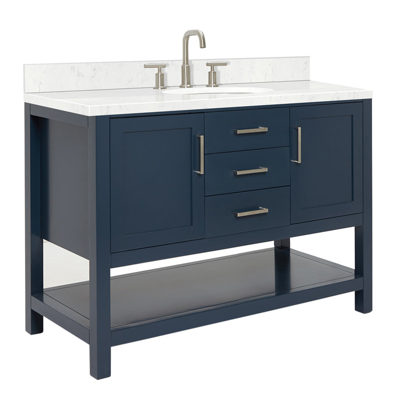 Single Bathroom Vanity with Carrara Quartz Top, Midnight Blue, 48"
