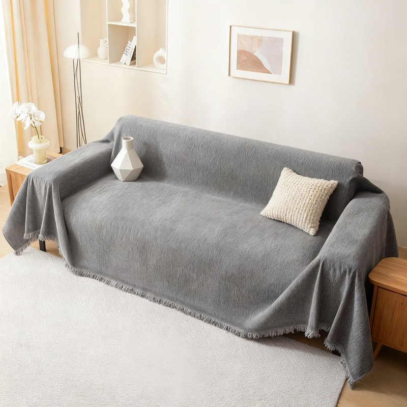 Housse de canapé en chenille, housse de canapé lavable universelle pour la protection des animaux de compagnie et des meubles, jeté multi-usage doux avec motif à pampille