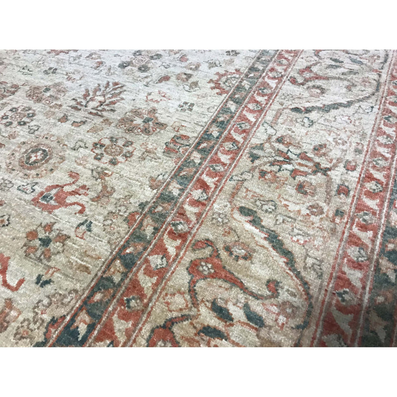 Tapis brun et vert clair de haute qualité noué à la main Ziegler