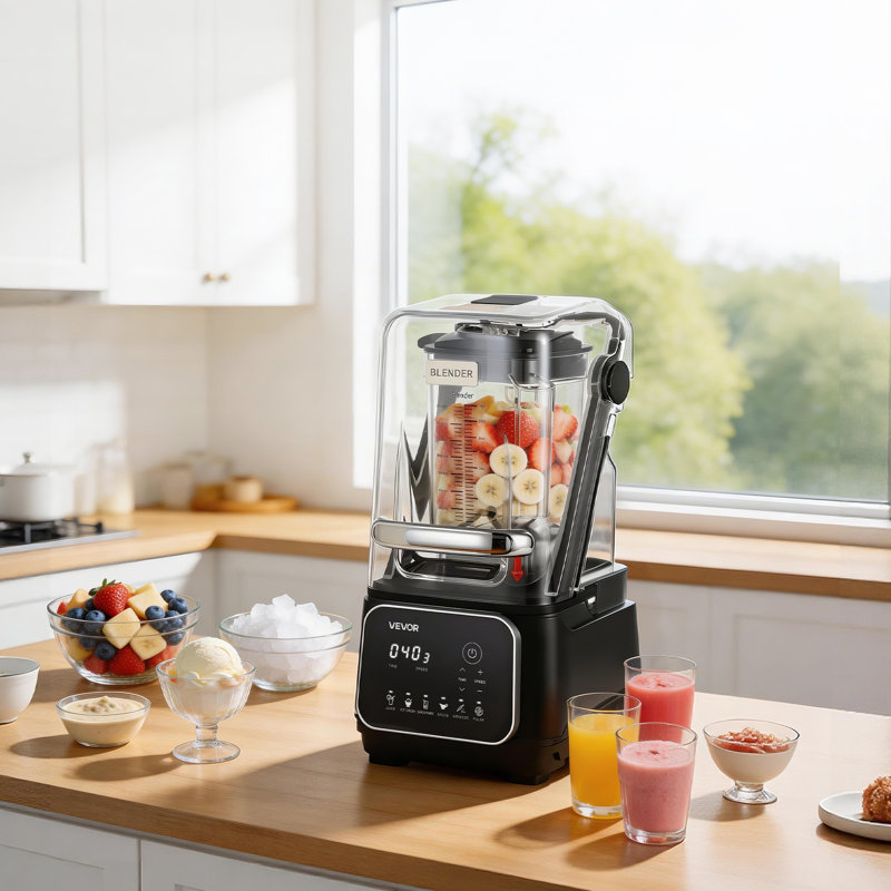 Mélangeur professionnel de 2 litres (68 oz) avec couvercle protecteur, 2200 W, 26000 tr/min, 6 programmes prédéfinis pour smoothies, autonettoyant, vitesse réglable, fonction glace pilée et purée, noir.