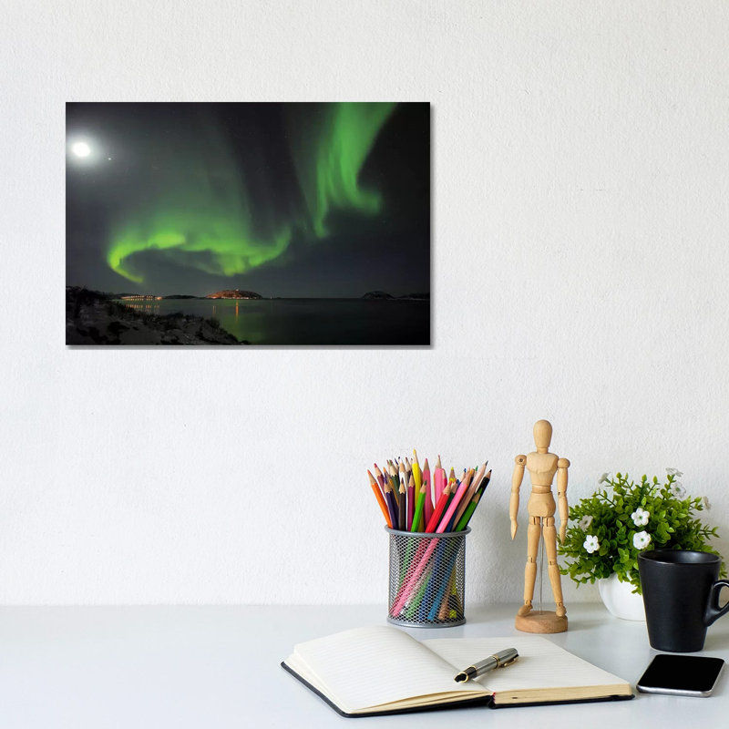 Full Moon And Northern Lights by Elmar Weiss - Wrapped Canvas Gallery-Wrapped Canvas Giclée, 20.32 cm H x 30.48 cm W