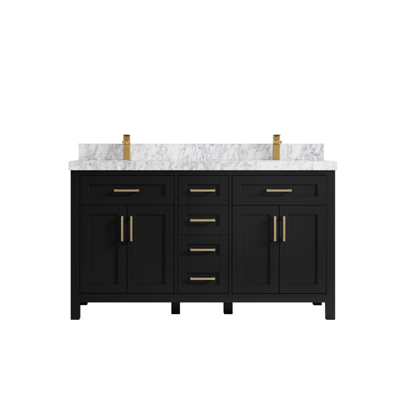 Ensemble de meuble-lavabo double 60 po Cambridge, Marbre de Carrare