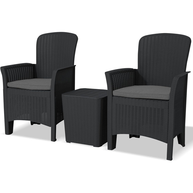 Marjo Plastic 3-Person Seating Group with Cushions, Black