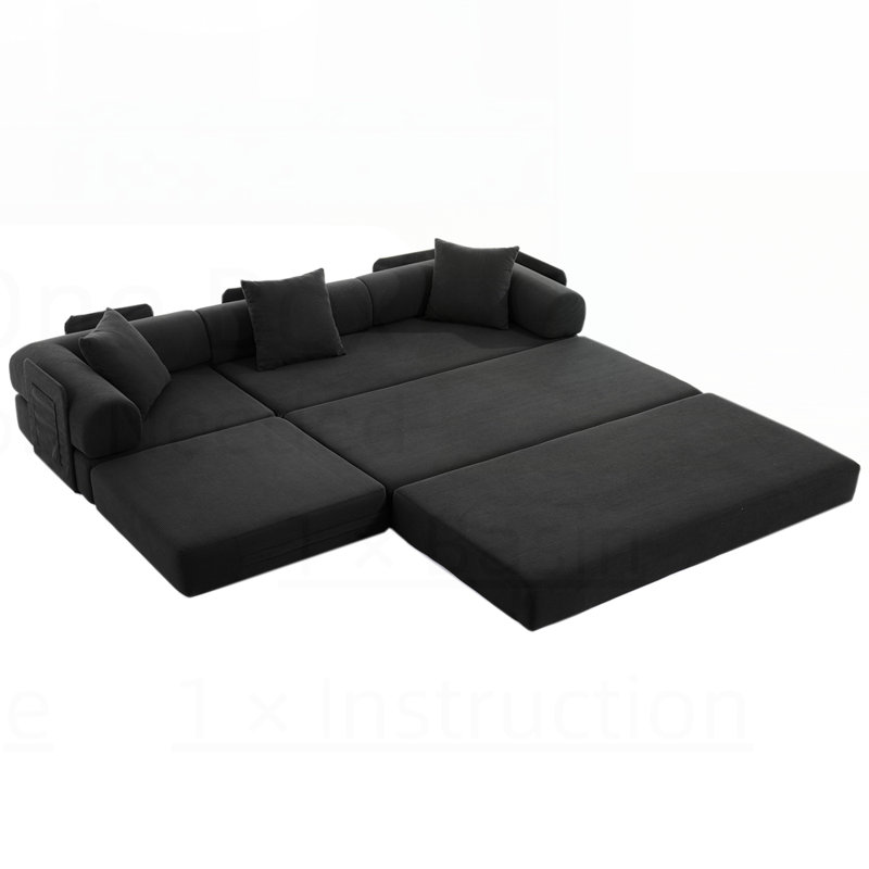 Modular Corduroy 3-Seat Sofa L Shaped Couch With Foldable Doublelayered Seat Cushion For Apartment-Compression Sofa In Box