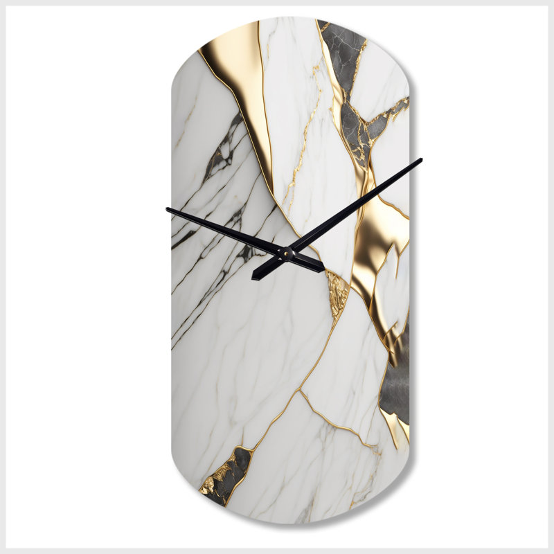 Sculpture abstraite horloge murale en marbre blanc et doré I en forme de cylindre, Grand