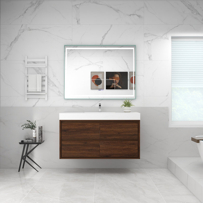 48'' Single Bathroom Vanity with Acrylic Top, Rosewood