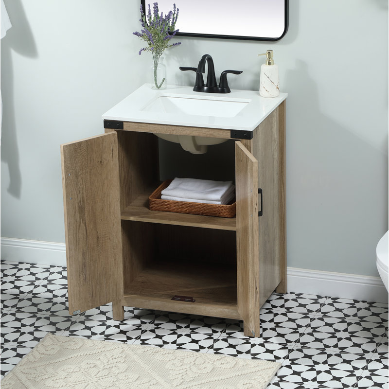 Slayton 24'' Single Bathroom Vanity with Engineered Marble Top, Natural Oak