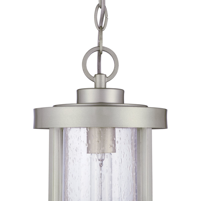 Satin Aluminum Outdoor Pendant Light with Clear Glass Shade