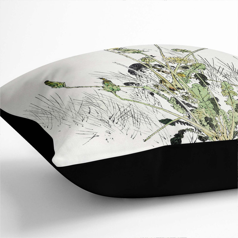 Wild Dandelions by Watanabe Seitei Cushion with Filling, 55cm H x 55cm W x 20cm D, Black