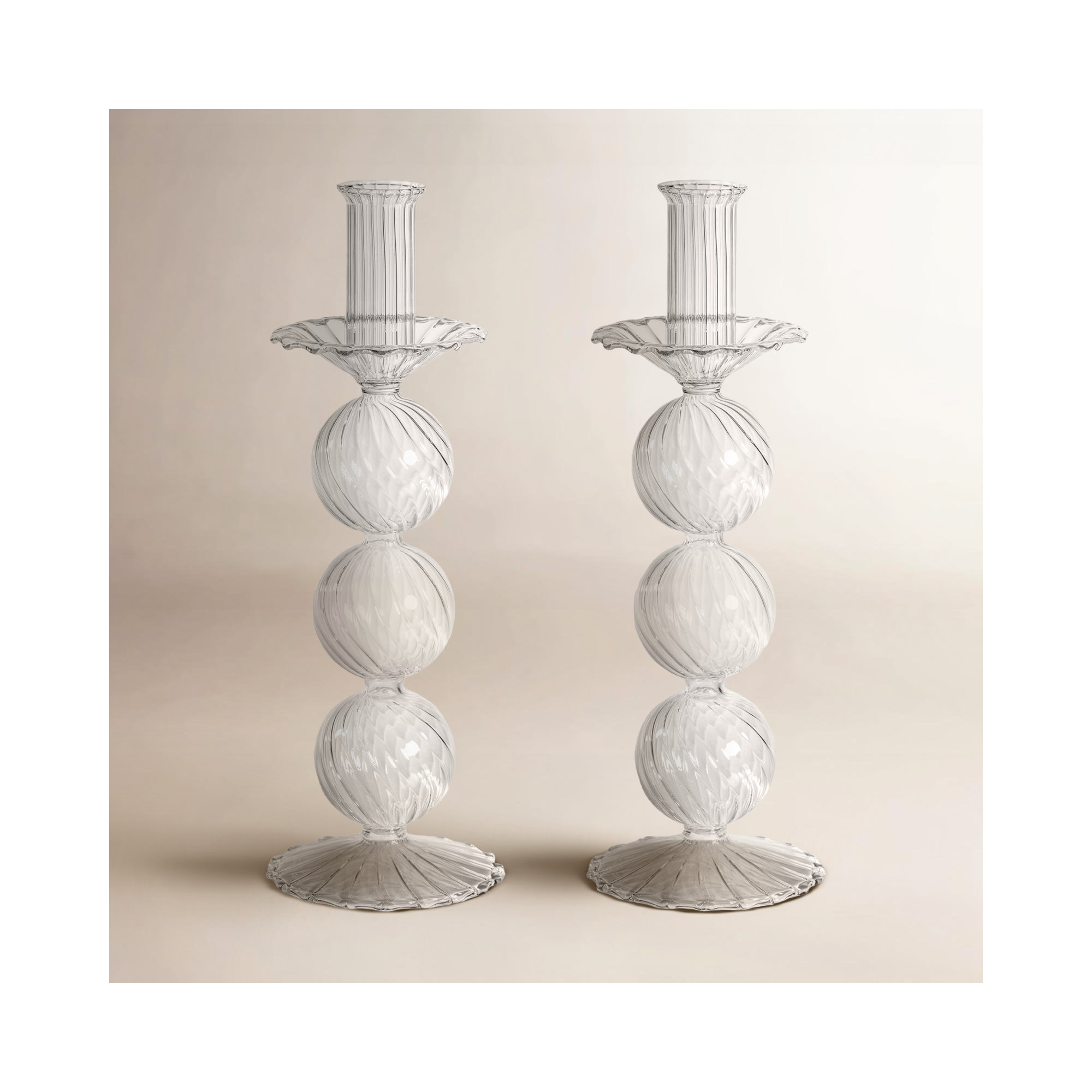 Adrienna Swirl Glass Taper Candle Holders, Set of 2, 10.5" H x 3.5" W x 3.5" D