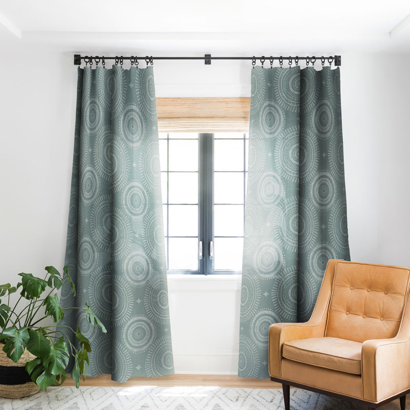 Little Arrow Design Co Boho Sun And Stars 1pc Blackout Window Curtain Panel, 50" W x 84" L, Dark Teal