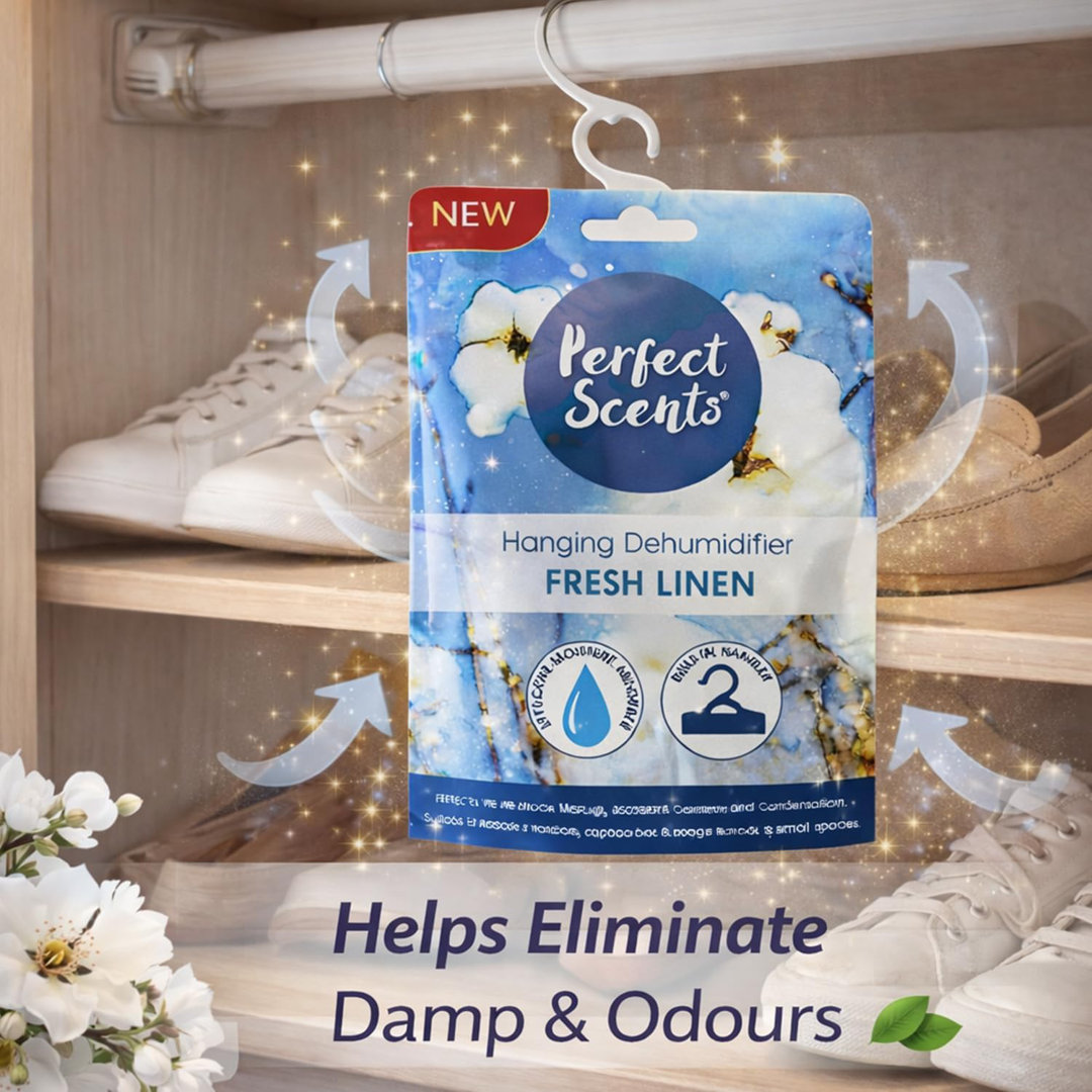 Fresh Linen Hanging Moisture Absorber Dehumidifier Wardrobe Damp Mould Condensation Remover Closet Cupboard Storage (Pack Of 12)