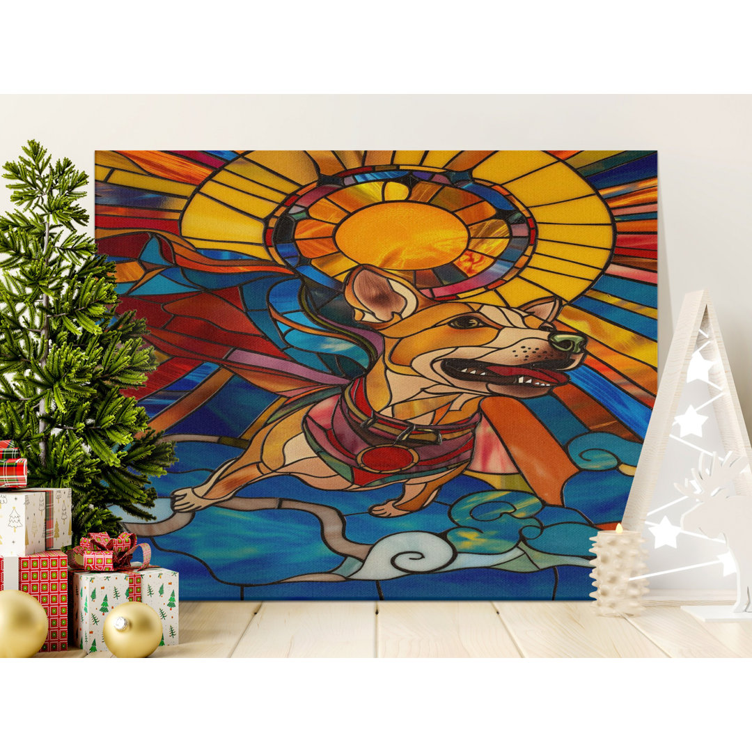 Stained Glass Flying Dog Canvas Wall Art