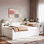 Lit de jour en bois avec tiroirs de rangement, tablettes latérales, bureau et lit gigogne-620111887-620111884