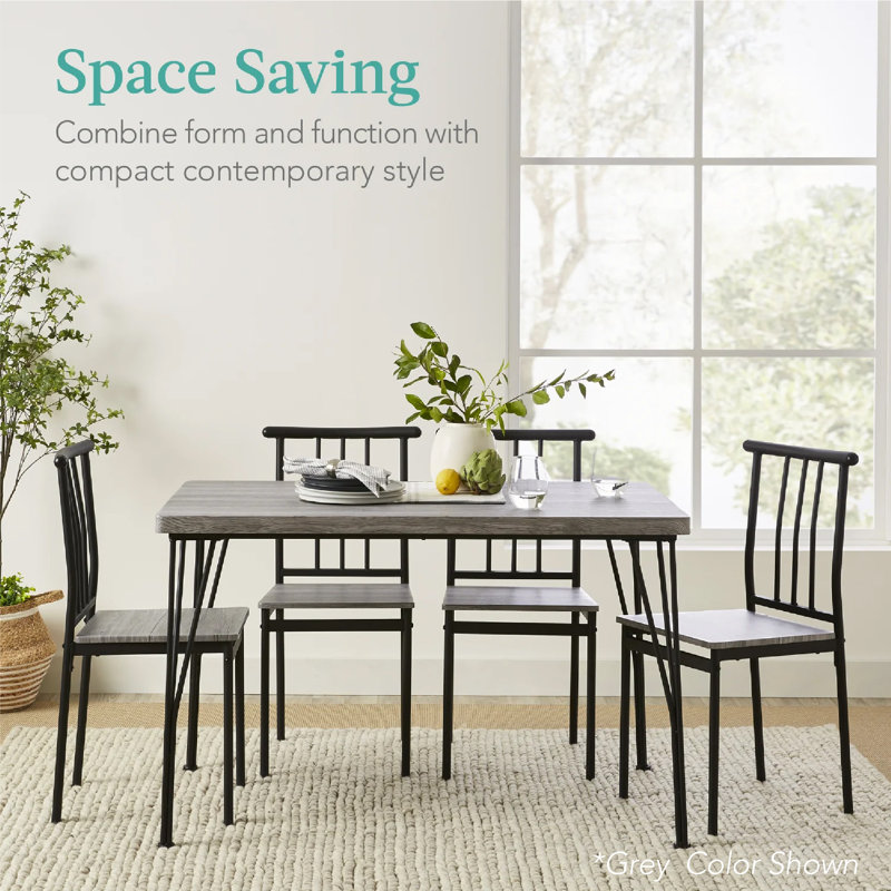 Black Metal and Wood 5-Piece Dining Set with 4 Chairs