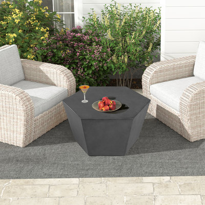 35-Inch Outdoor Side Table, Magnesium Oxide Hexagonal Coffee Table with Rain Cover by Latitude Run