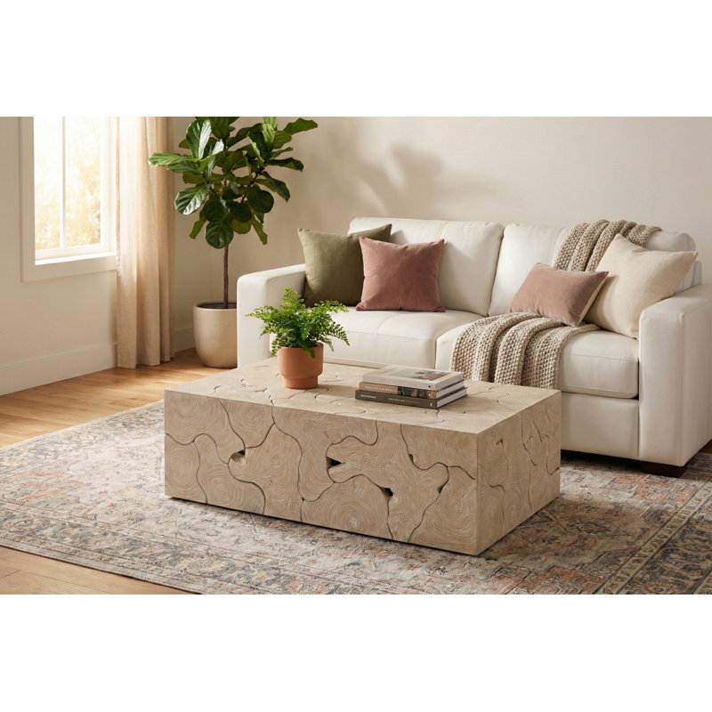 Teak Slice Coffee Table, Rectangle, Oat Finish