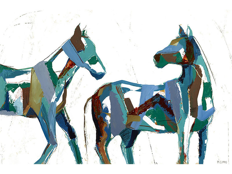 «Painted Horses II» par Milton Coppo - impression, Image au pinceau gel, H 24 po x l 36 po x P 1,5 po