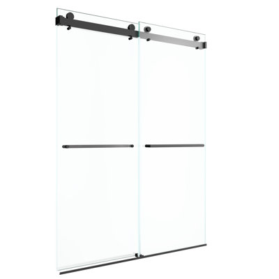 Double porte de douche coulissante, l 56 à 60 po x H 80 po, verre trempé épais de 3/8 po de 10 mm, largeur réglable noir mat, configuration réversible, joint étanche, ouverture de cadre, imperméable, construction