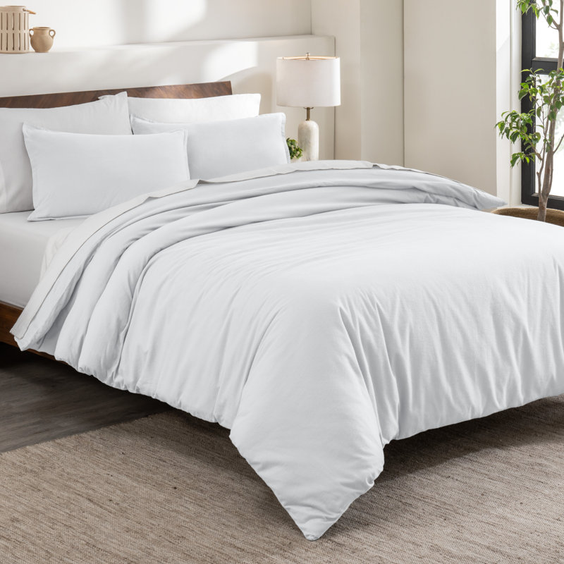 100% Cotton Flannel Duvet Cover Set, White, Full Duvet Cover + 2 Standard Shams