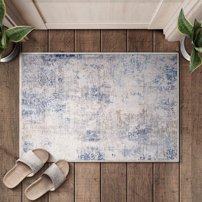 Tapis d'intérieur antidérapant avec envers en caoutchouc Sorbus, lavable à la machine, antidérapant, bleu 